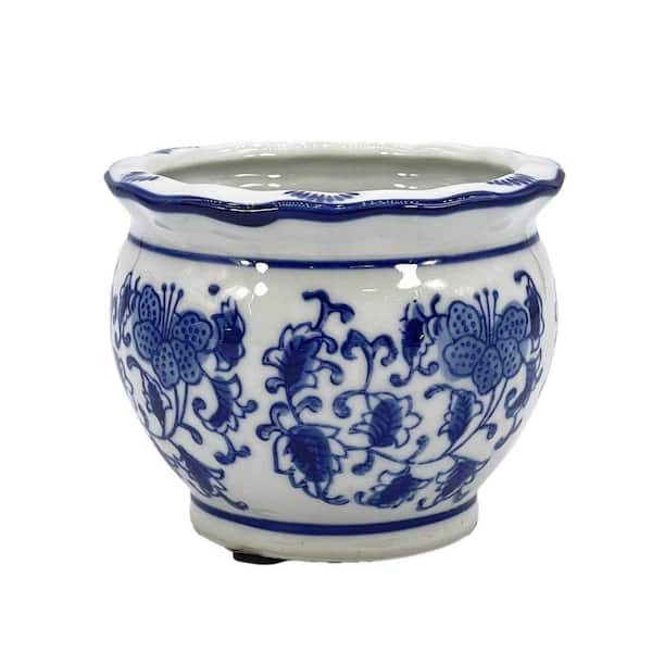Galt International Set of 3 - 4.5 inch/6 inch/8 inch Ceramic Chinoiserie Planter Pot Set, Blue