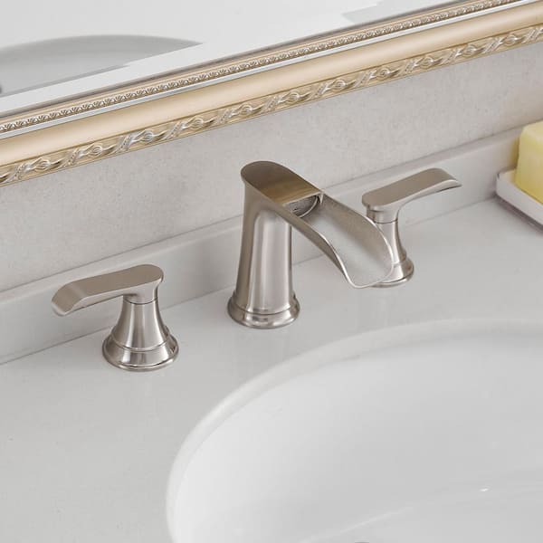 Double-Handle Vessel Sink Faucet with Pop-Up Drain in Brushed Nickel