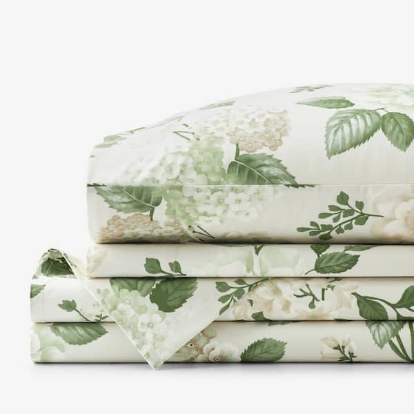 The Company Store Legends Hotel Green Multi Blooming Flowers Wrinkle-Free Sateen Queen Sheet Set