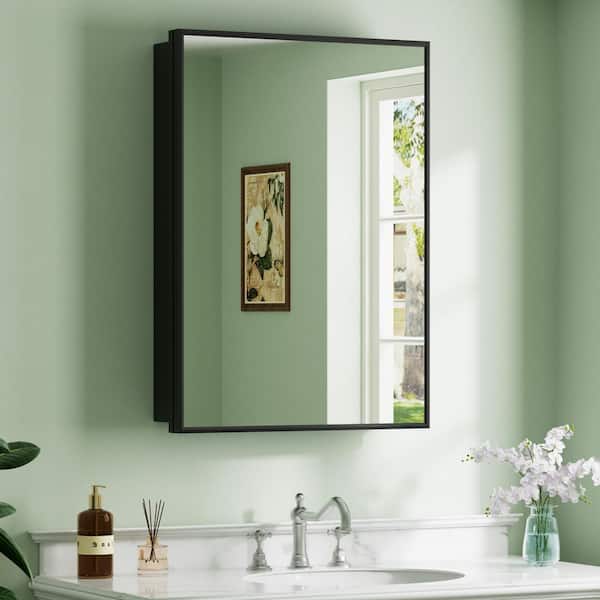 Vela 14 in. W x 24 in. H Rectangular Framed Medicine Cabinet with Mirror, Adjustable Shelves, Recessed or Surface Mount
