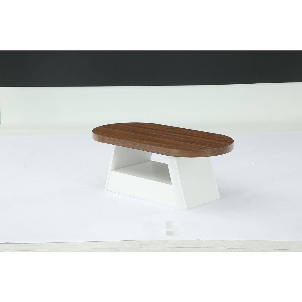 Kerlin 47 in. Brown & White Oval Wood Coffee Table with Storage Shelf,Modern 2-Tier Accent Center Tables for Living Room