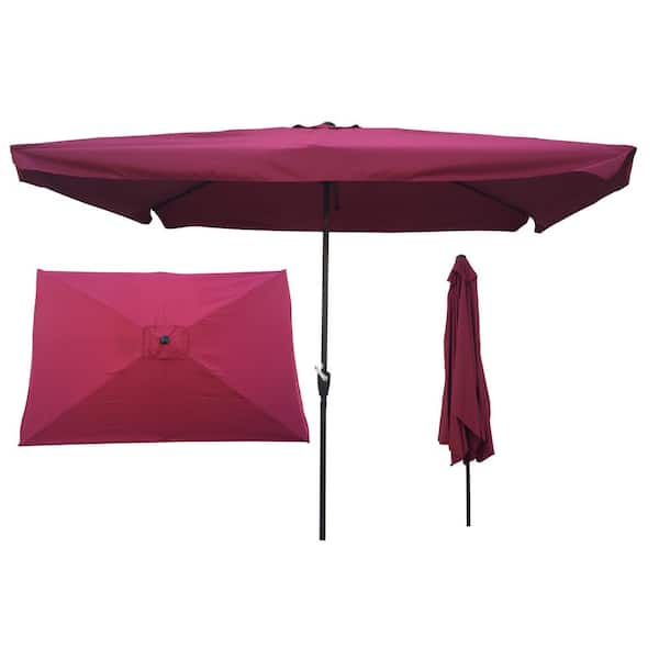 Unbranded 10 x 6.5ft Burgundy Rectangular Patio Umbrella Cover Outdoor Market Umbrellas with Crank and Push Button Tilt