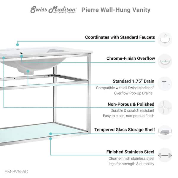 Pierre 29.5 in. W x 18.31 in. D x 24.19 in. H Bathroom Vanity Side Cabinet in Chrome with White Ceramic Top