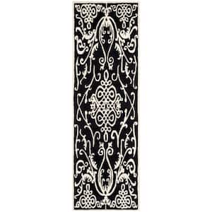 Soho Black/Ivory 3 ft. x 8 ft. Solid Color Floral Runner Rug