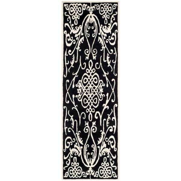 SAFAVIEH Soho Black/Ivory 3 ft. x 8 ft. Solid Color Floral Runner Rug