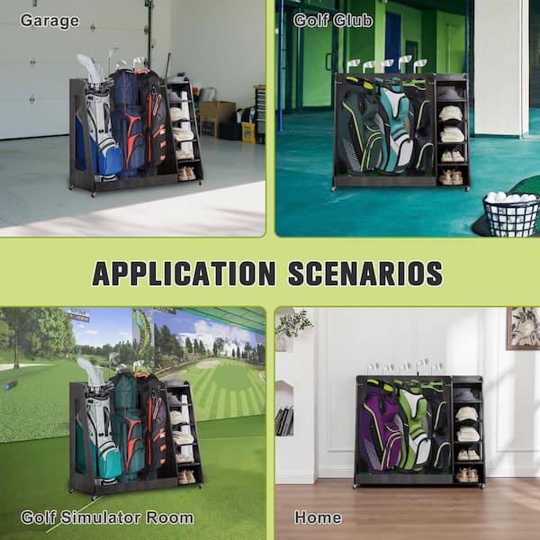 Thanaddo Gray Wooden Golf Bag Organizer with Wheels Stylish Golf