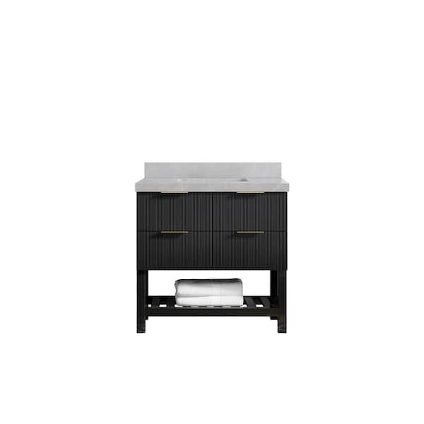 Willow Collections Catalina 36 in. W x 22 in. D x 36 in. H Single Sink Bath Vanity Center in Black with 2" Light Gray Quartz Top