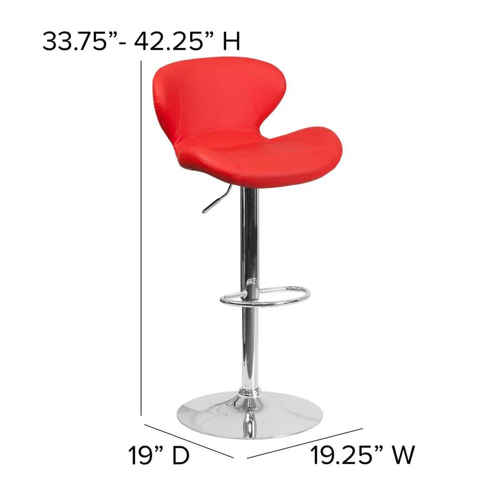 Contemporary Red Vinyl Swivel Barstool with Chrome Base