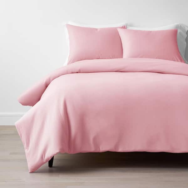 The Company Store Company Cotton 3-Piece Pink Jersey Knit Full Duvet Cover Set