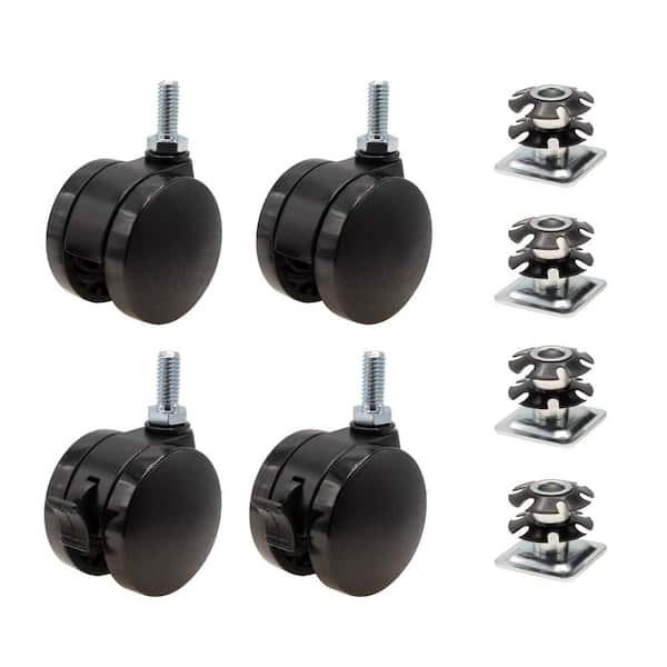 Outwater 2 in. Black Furniture Swivel Brake Caster 440 lbs. Load Rating for 1-1/8 in. Square 16 up to 18 gauge tubing (4-Pack)