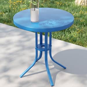 Sonkuki Patio White Round Metal Frame Outdoor Side Table Modern ...