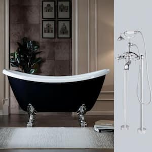 Idaho 59 in. Heavy Duty Acrylic Slipper Clawfoot Bath Tub in Black with Faucet, Claw Feet, Drain & Overflow in Chrome