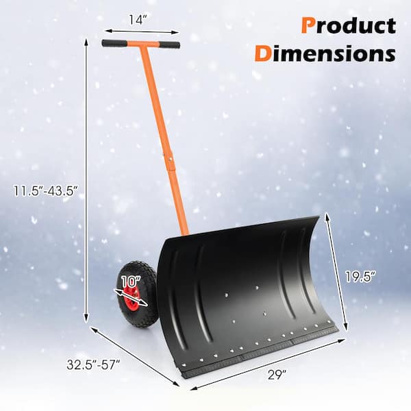 XWXLIJV Wheeled Snow Pusher Rolling Removal Tool Portable Sleigh Winter Snow Pusher Snow Plow For Doorway Driveway Car Garden Clearing, Wheels 74x35cm(Double Pole 74x42cm