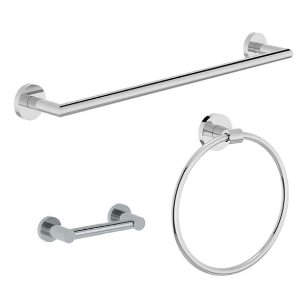 Symmons Identity 3-Piece Bath Hardware Set with Toilet Paper Holder, Towel Bar/Rack, Hand Towel Holder in Chrome