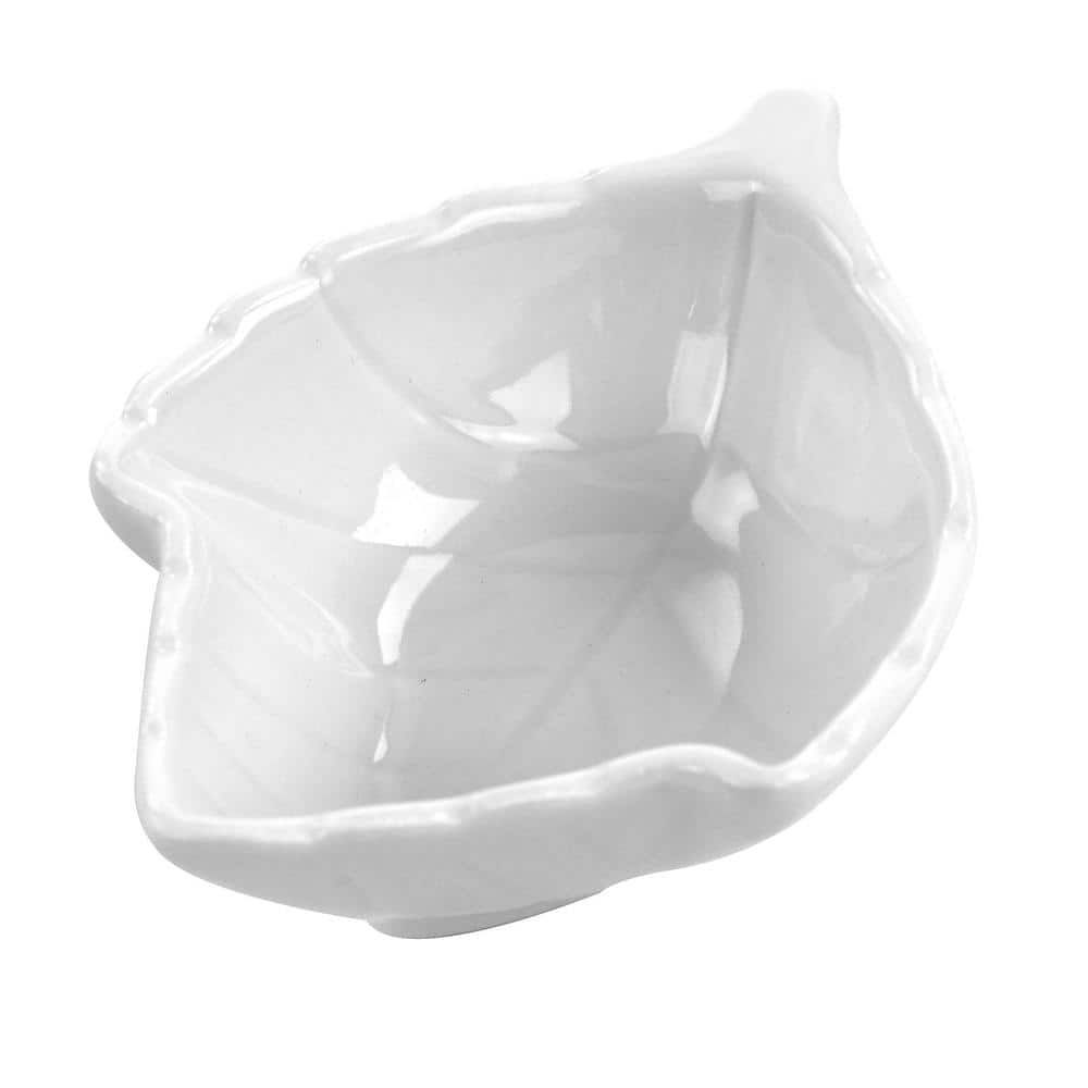 White Ceramic Leaf-Shaped Tidbit Dish Set, 4-Piece
