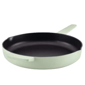 12 in. Enameled Cast Iron Cast Iron Frying Pan in Pistachio