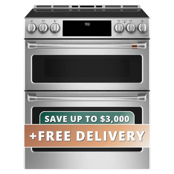 30 in. 5 Burner Element Smart Slide-In Double Oven Induction Range with Convection in Stainless Steel