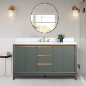 60 in. W x 22 in. D x 34 in. H Single Sink Bathroom Vanity Vintage Green with Engineered Marble Top