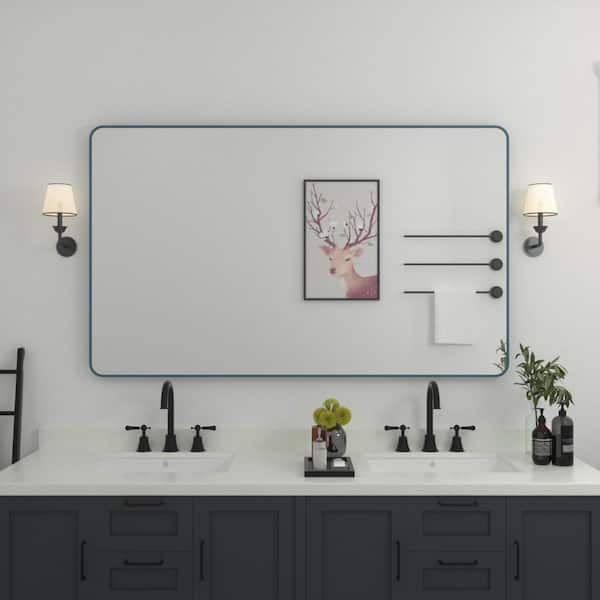 60 in. W x 36 in. H Rectangular Framed Wall Bathroom Vanity Mirror in Navy Blue 60 in. W x 36 in. H Rectangular Framed Wall Bathroom Vanity Mirror in Navy Blue