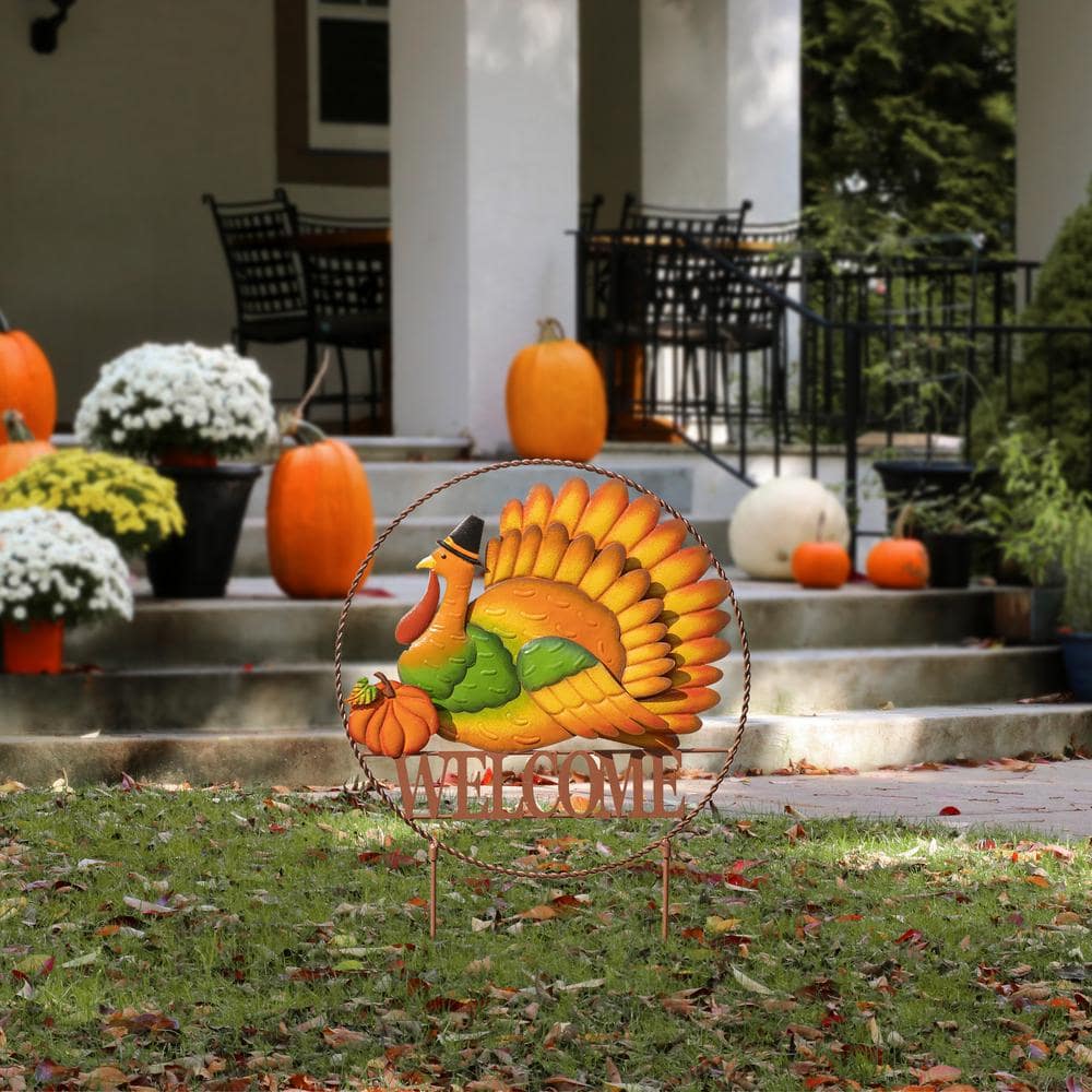 30" Thanksgiving Metal Turkey Yard Stake with Welcome Sign
