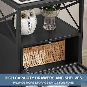Black Nightstands Set of 2-with USB Ports and Outlets, 24 in. Nightstand with Storage Shelf, Side Table for Living Room