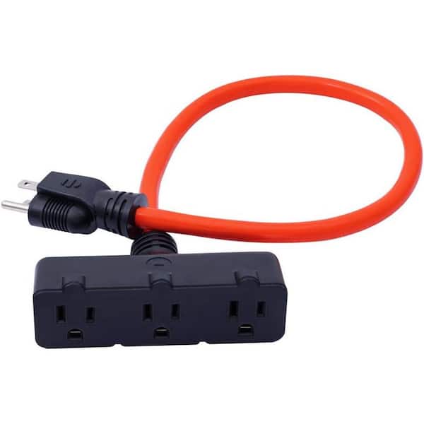 2 ft. 12 / 3 Heavy Duty Indoor 3-Outlet Extension Cord with Water-Resistant Molded Plug, 125V/15Amp 1875Watt, Orange