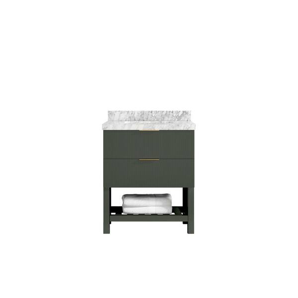 Willow Collections Catalina 30 in. Freestanding Pewter Green Bath Vanity with Carrara Marble Top