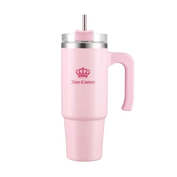 JUICY COUTURE Juicy Travel Style 31.5 oz. Pink Marshmallow Stainless Steel with Slide Lid and Straw Travel Mug