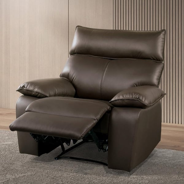 Fairmont 41.5 in. Leather Power Recliner in Brown with Pillow Top Arms