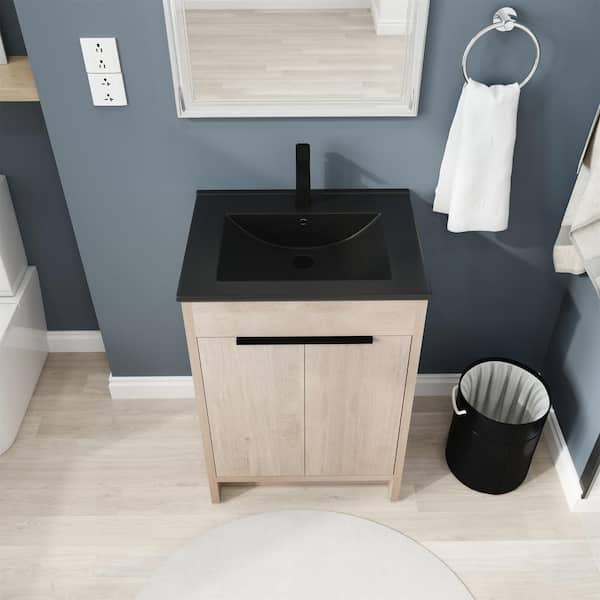 FUNKOL 18 in. W Simplicity Style Freestanding Small Bathroom Vanity with Single Sink and Soft Closing Door in Dark Brown