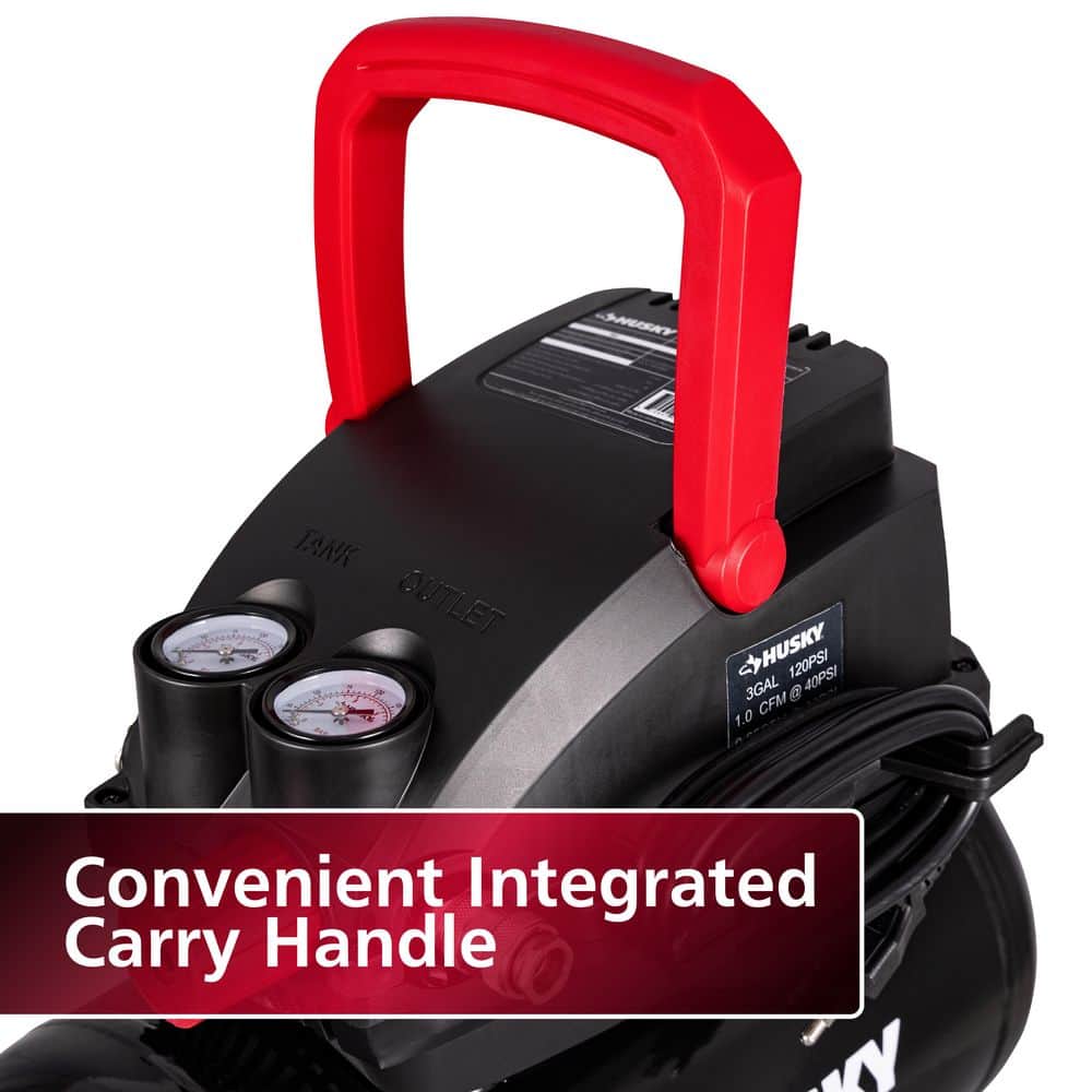 Husky 3 Gal. 120 PSI Portable Electric Oil-Free Light Duty Hotdog Air Compressor with Fold Down Handle and 1-Quick Coupler 0200345