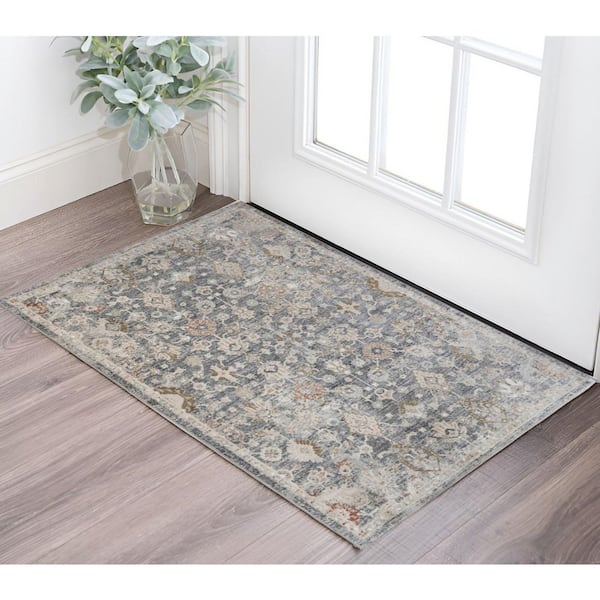 2 ft. x 3 ft. Dark Gray Blue and Brown Medallion Area Rug