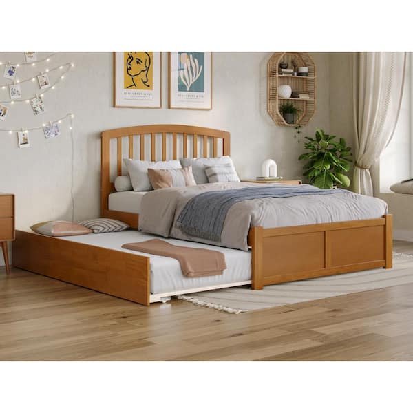 AFI Richmond Light Toffee Natural Bronze Solid Wood Frame Full Platform Bed with Footboard and Twin Trundle