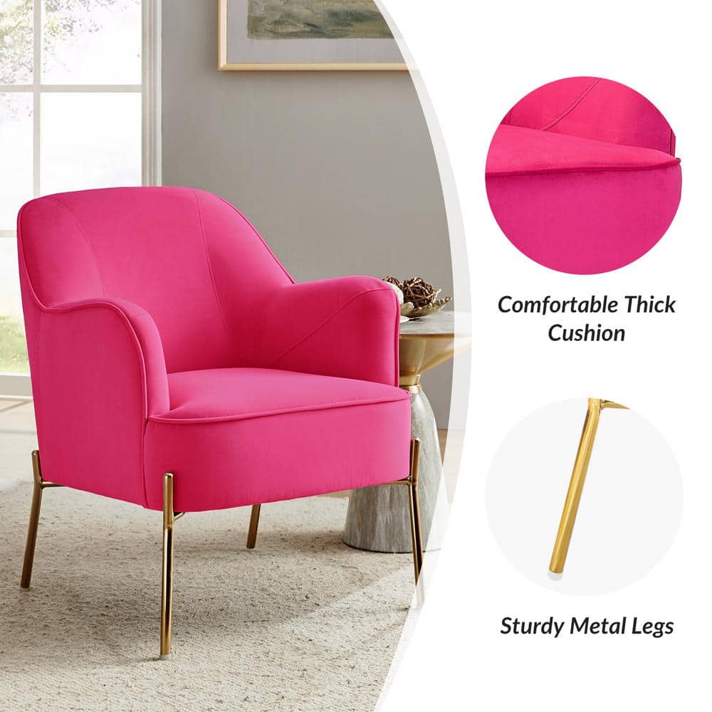 Olivia Fushia Velvet Handcrafted Accent Chair with Golden Legs
