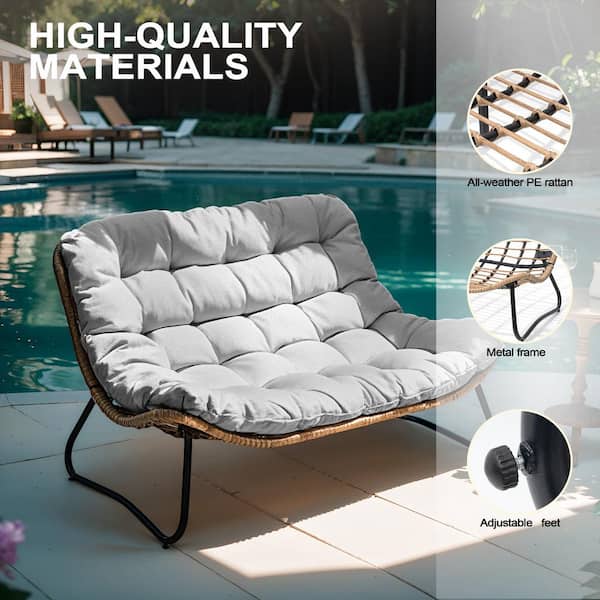 Pattened Metal Double Papasan Outdoor Loveseat with Gray Cushion