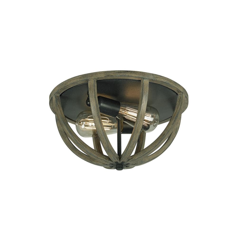 Weathered Oak and Forged Iron 13" Globe Ceiling Light
