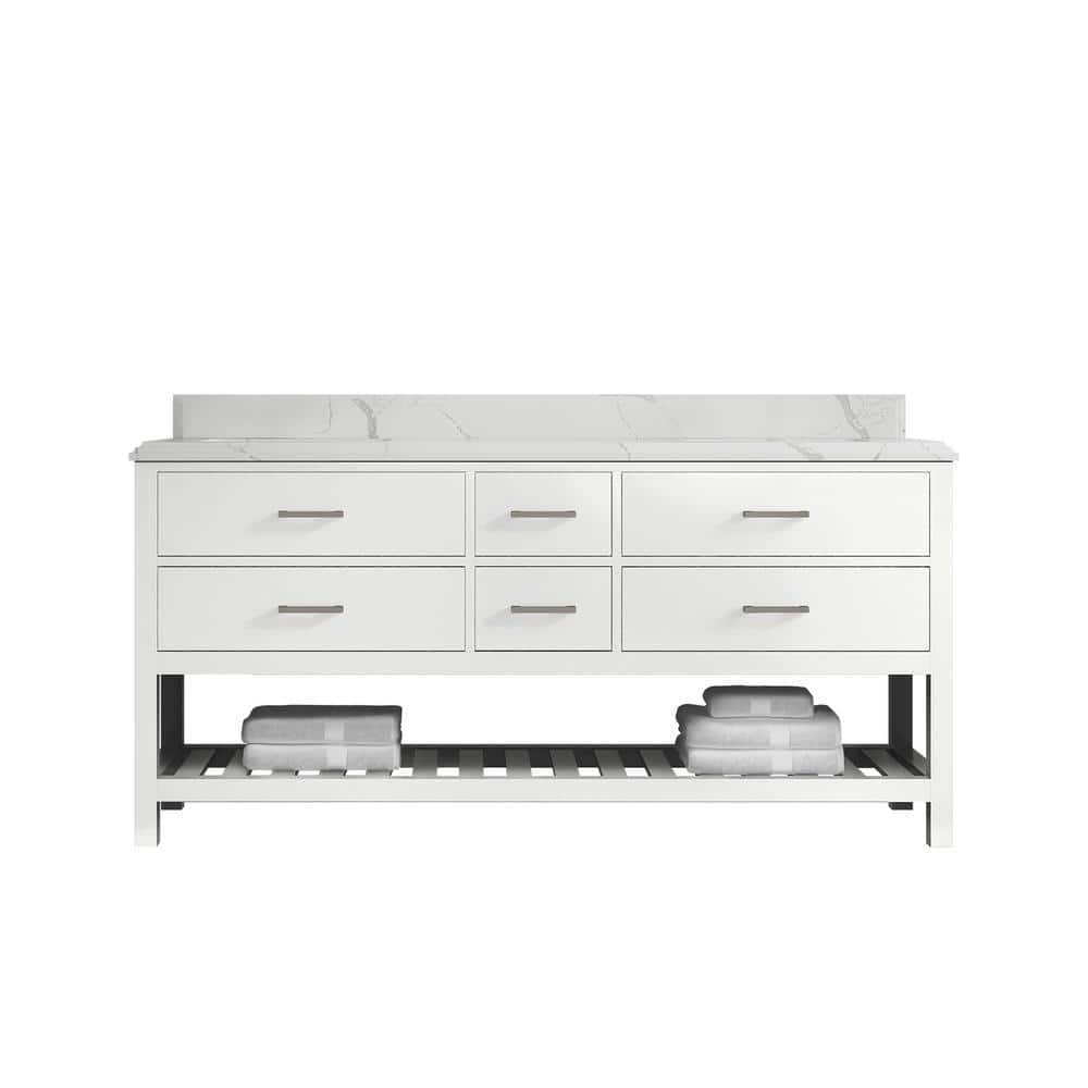Parker 72 in. W x 22 in. D x 36 in. H Double Sink Bath Vanity in White with Cove Edge Calacatta Quartz Top price history on PriceWatchPro