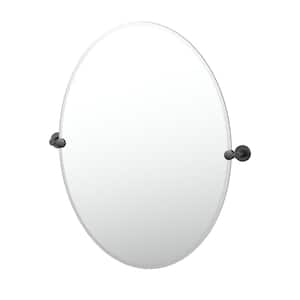 Reveal 28.38 in. W x 32 in. H Large Oval Frameless Beveled Wall Bathroom Vanity Mirror in Matte Black