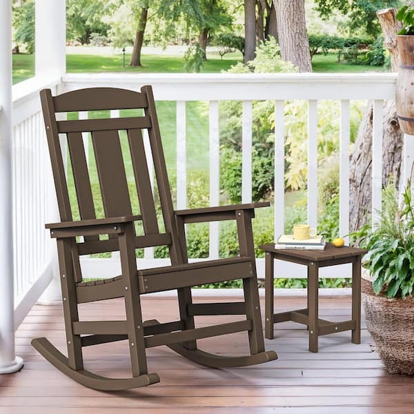 Dark Brown Plastic Adirondack Outdoor Rocking Chair Porch Rocker Patio Rocking Chairs