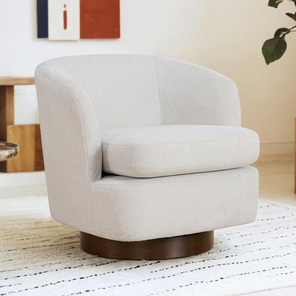 Spruce & Spring Minerva Cream Fabric Swivel Arm Chair Modern Accent ...