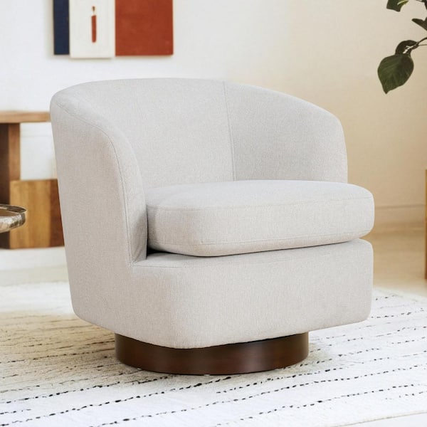 Spruce & Spring Minerva Cream Fabric Swivel Arm Chair Modern Accent Chair with Removable Thick Cushion for Living Room and Bed Room