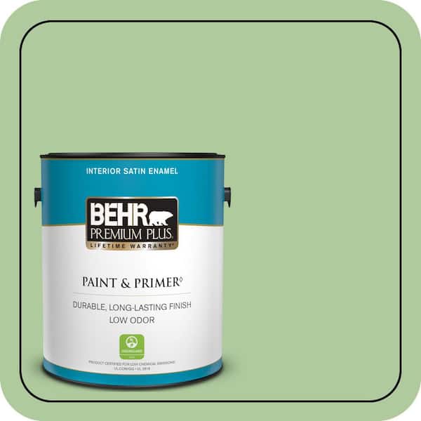BEHR PREMIUM PLUS 1 gal. #440D-4 Desert Cactus Satin Enamel Low Odor Interior Paint & Primer