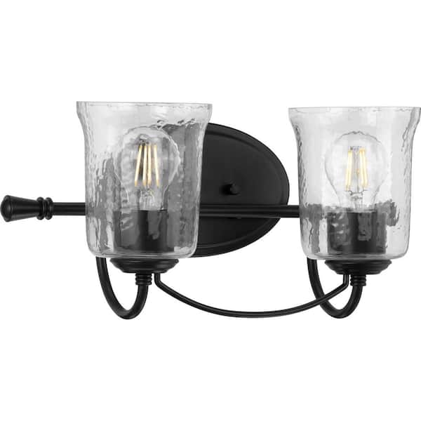 Progress Lighting Bowman Collection 2-Light Matte Black Clear Chiseled Glass Coastal Bath Vanity Light