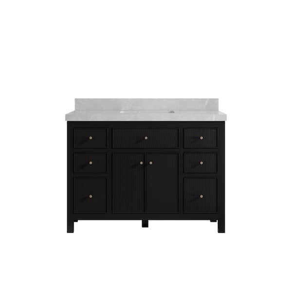 Willow Collections Sonoma 48 in. Single Sink Freestanding Black Bath Vanity with Pearl Gray Qt. Top Unassembled