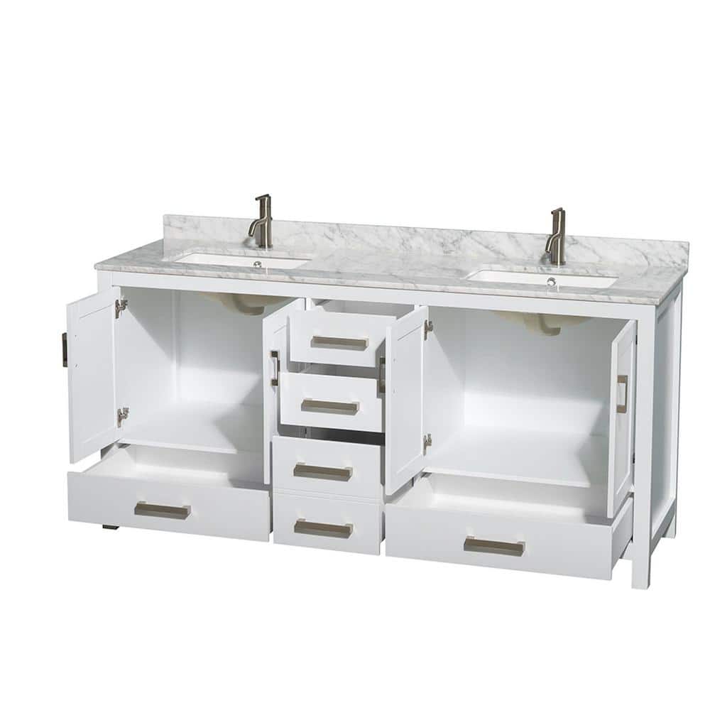 Sheffield 72" White Marble Top Double Vanity