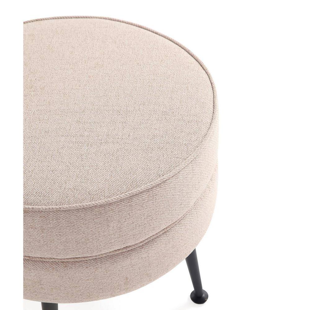 Bailey Oatmeal Woven Upholstered Ottoman with Black Legs