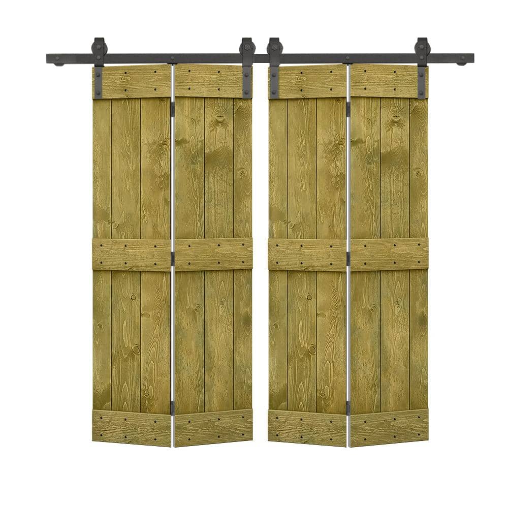 64 in. x 84 in. Mid-Bar Series Jungle Green Stained DIY Wood Double Bi-Fold Barn Doors with Sliding Hardware Kit price history on PriceWatchPro