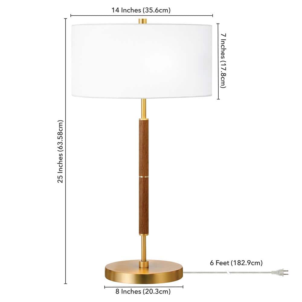 Rustic Oak & Brass Smart-Adjustable 2-Bulb Table Lamp