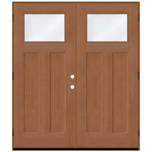 Regency 72 in. x 80 in. 1/4 TopL Clear Glass LHOS AutumnWht Fir Fiberglass Double Prehung Front Door with 6-9/16 Jamb
