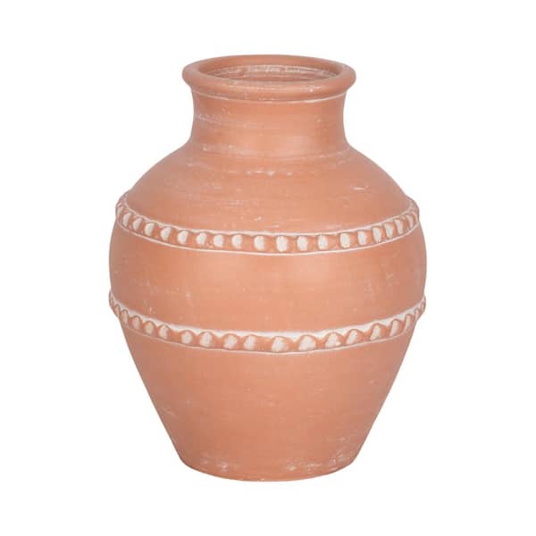 Liv & Skye 12 in. Red Pottery Round Decorative Vase
